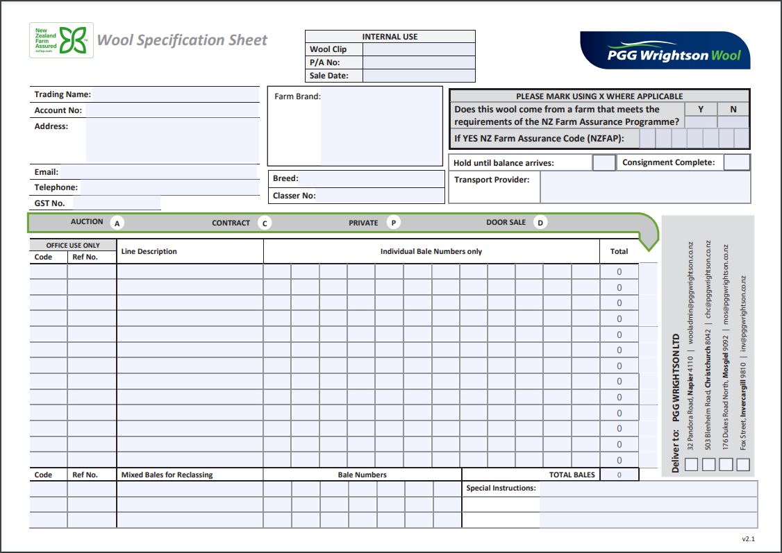 NZFAP Reminder - Wool Specification Sheets. | PGG Wrightson